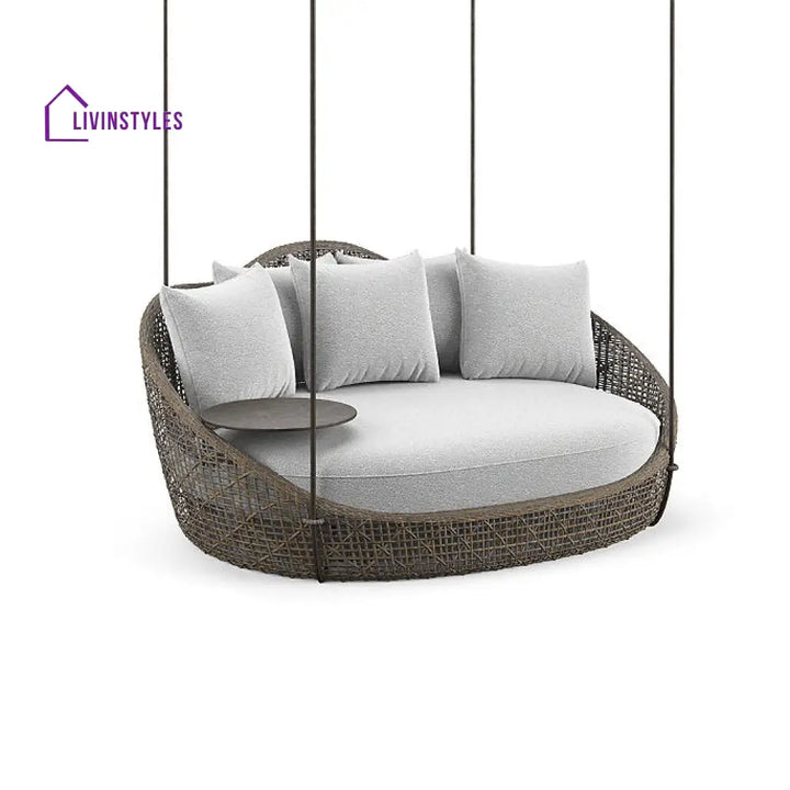 Binion Three Seater Hanging Swing Without Stand For Balcony Garden Swing (Brown) - Grey - Swings