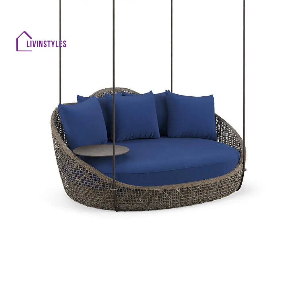 Binion Three Seater Hanging Swing Without Stand For Balcony Garden Swing (Brown) - Navy Blue - Swings
