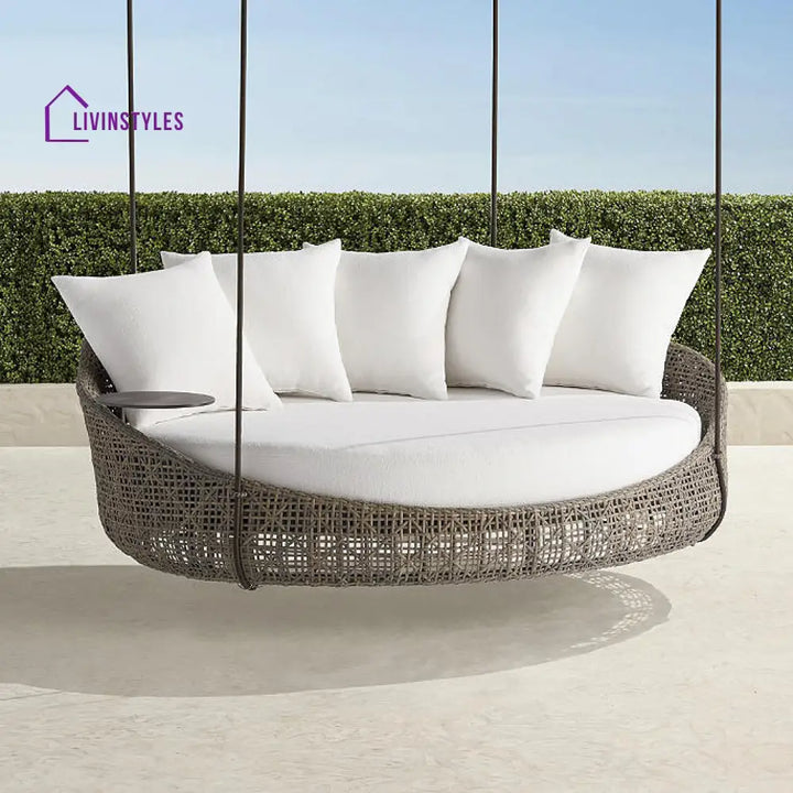 Binion Three Seater Hanging Swing Without Stand For Balcony Garden Swing (Brown) - White - Swings