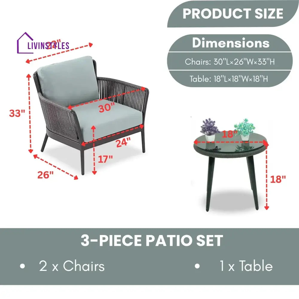 Binita Outdoor 3 Piece All-Weather Rope Patio Set - Patio Set
