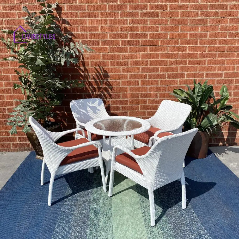 Binky Outdoor Patio Seating Set 4 Chairs and 1 Table Set (White) - Coffee Table Sets