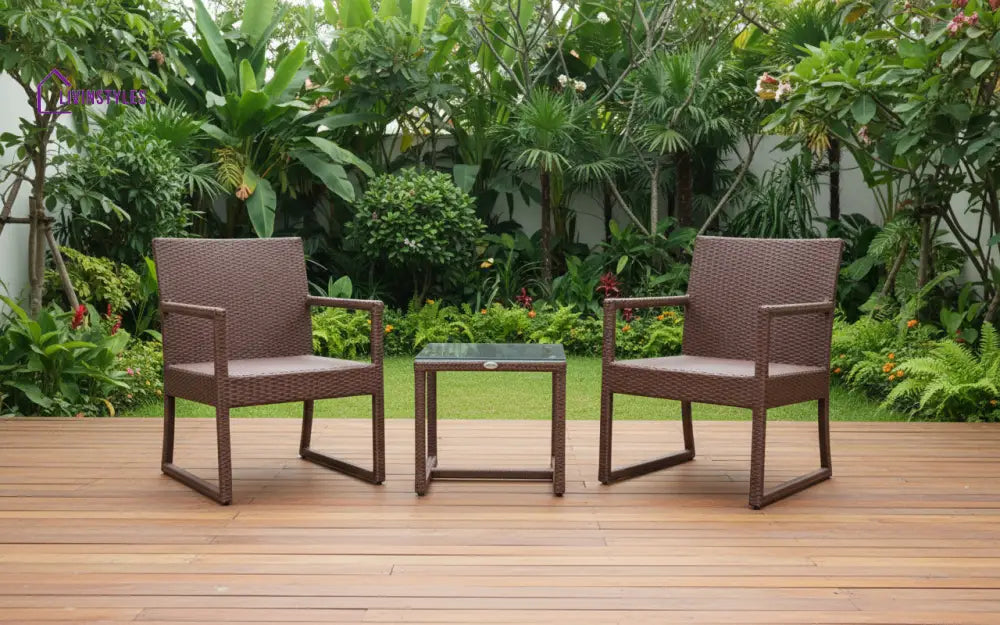 Binny Outdoor Patio Seating Set 2 Chairs and 1 Table Set (Brown) - Coffee Table Sets