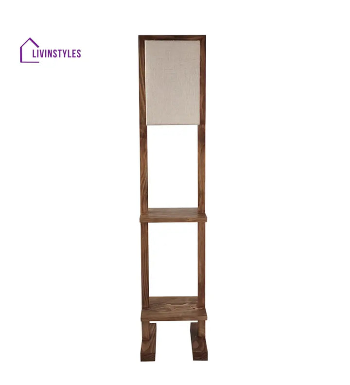 Biped Wooden Floor Lamp With Brown Base And Beige Fabric Lampshade Lamps