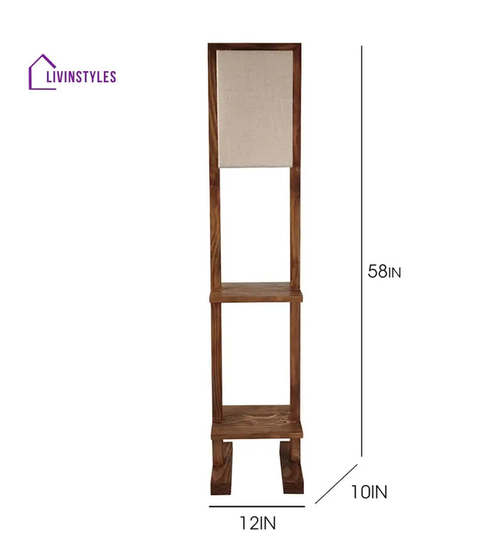 Biped Wooden Floor Lamp With Brown Base And Beige Fabric Lampshade Lamps