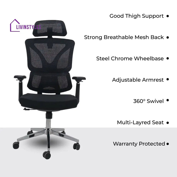 Black Ergo Gladiator Executive Office Chair with Head Rest