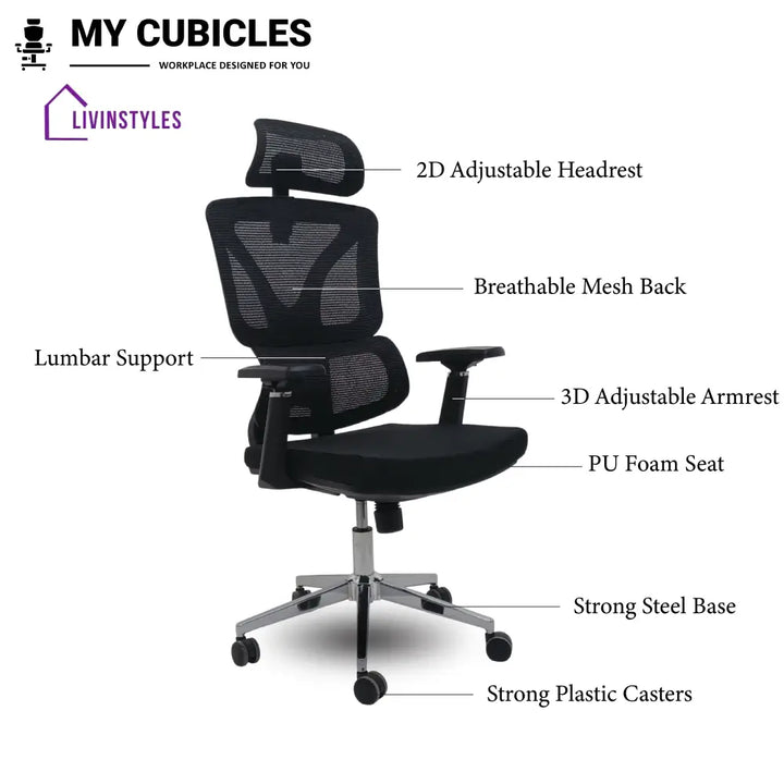 Black Ergo Gladiator Executive Office Chair with Head Rest