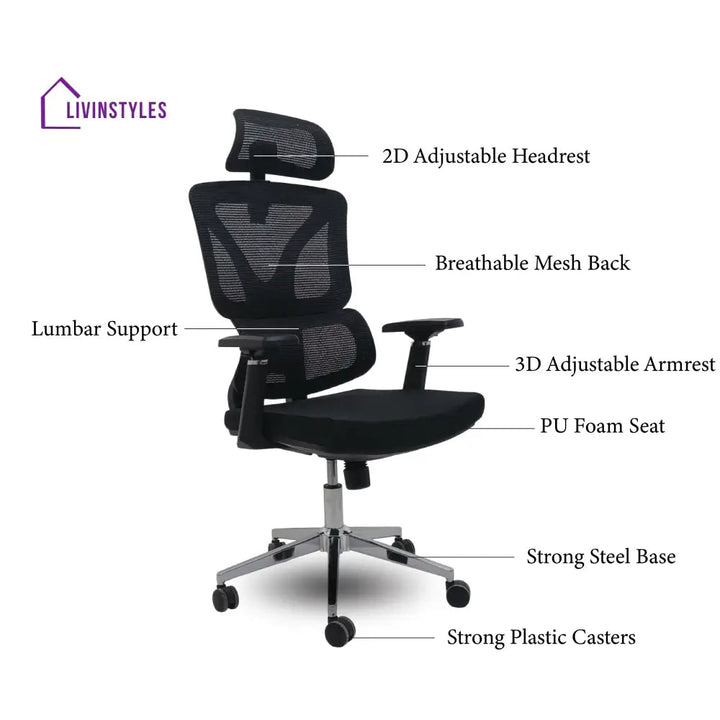 Black Ergo Gladiator Executive Office Chair with Head Rest