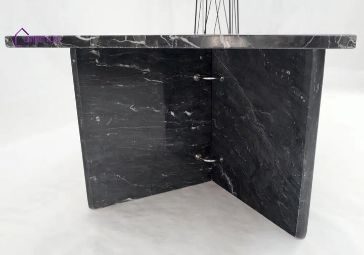 Black Marble Top Double Pedestal Base Rectangle Coffee Table