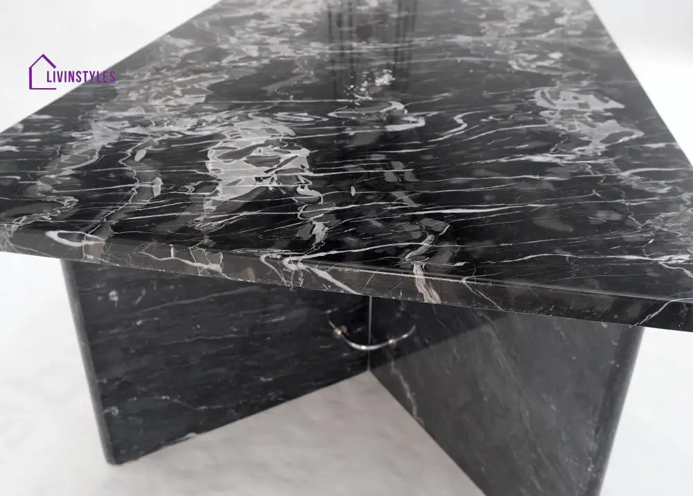 Black Marble Top Double Pedestal Base Rectangle Coffee Table