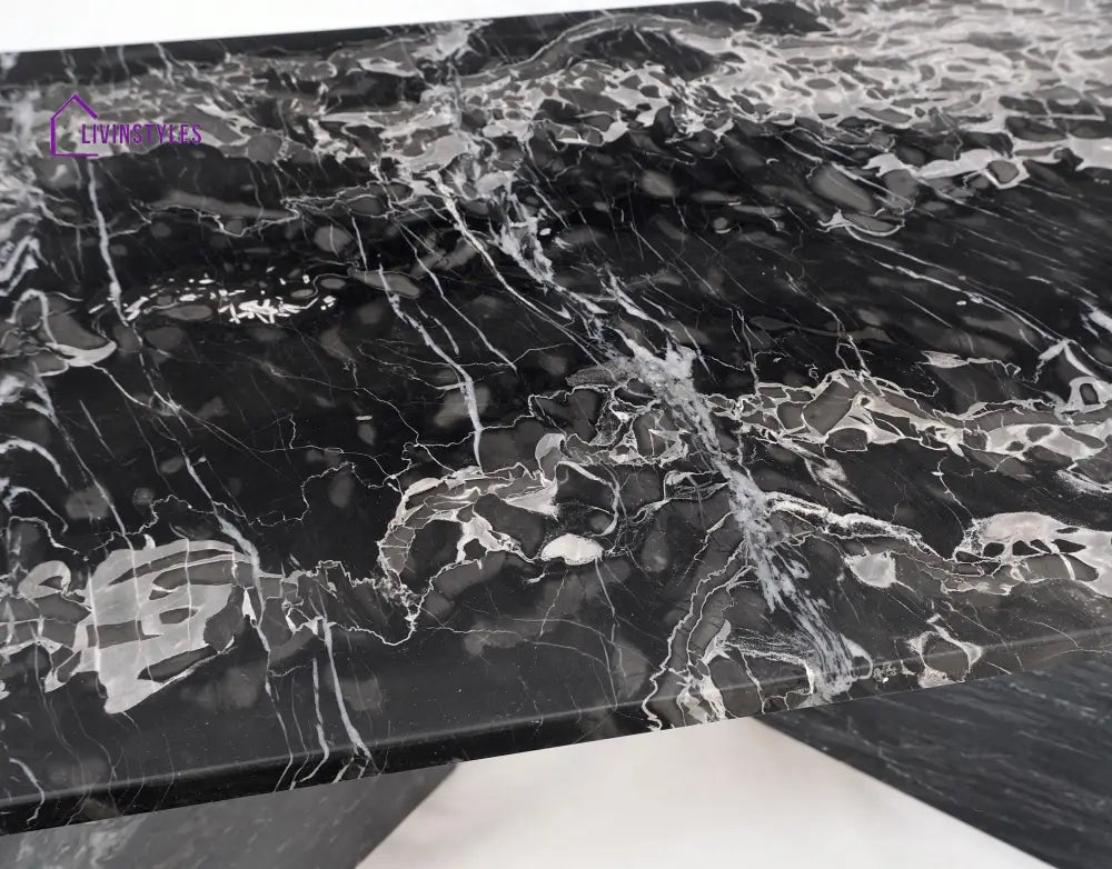 Black Marble Top Double Pedestal Base Rectangle Coffee Table