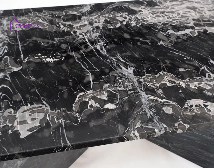 Black Marble Top Double Pedestal Base Rectangle Coffee Table