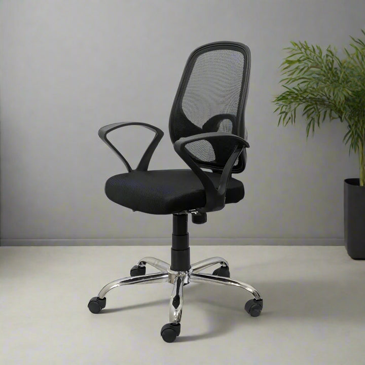 Black Mist Mesh Mid Height Ergonomic Office Visitor Chair