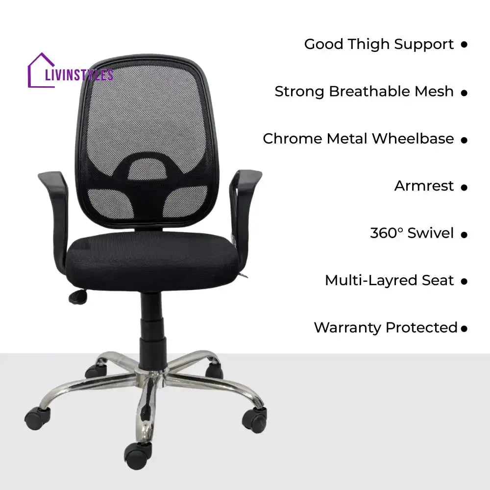 Black Mist Mesh Mid Height Ergonomic Office Visitor Chair