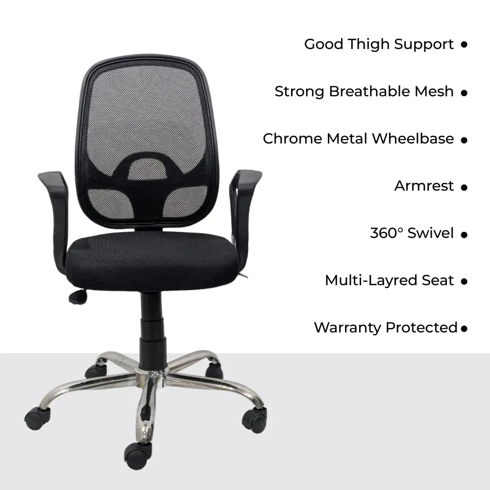 Black Mist Mesh Mid Height Ergonomic Office Visitor Chair