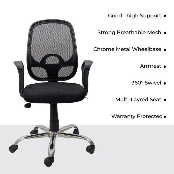 Black Mist Mesh Mid Height Ergonomic Office Visitor Chair