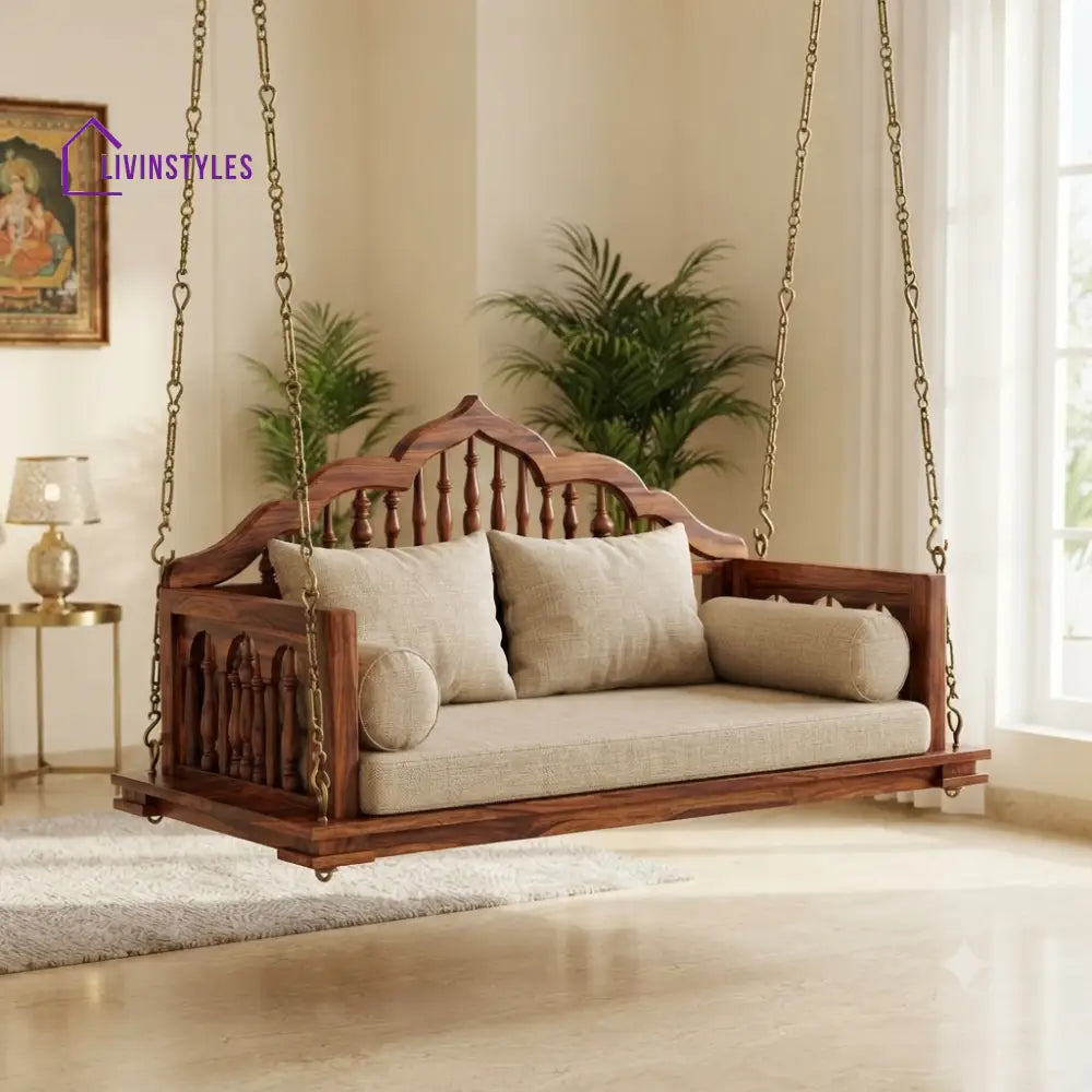 Blaise 2 Seater Wooden Swing for Home | Wooden Jhula for home