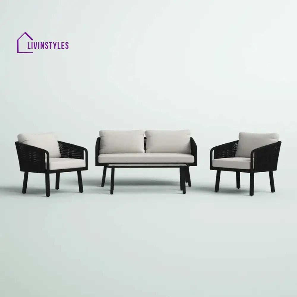 Blaise Outdoor Garden Balcony Sofa Set 2 Seater 2 Single seater and 1 Center Table Set (Black) Braided and Rope. - Sofa
