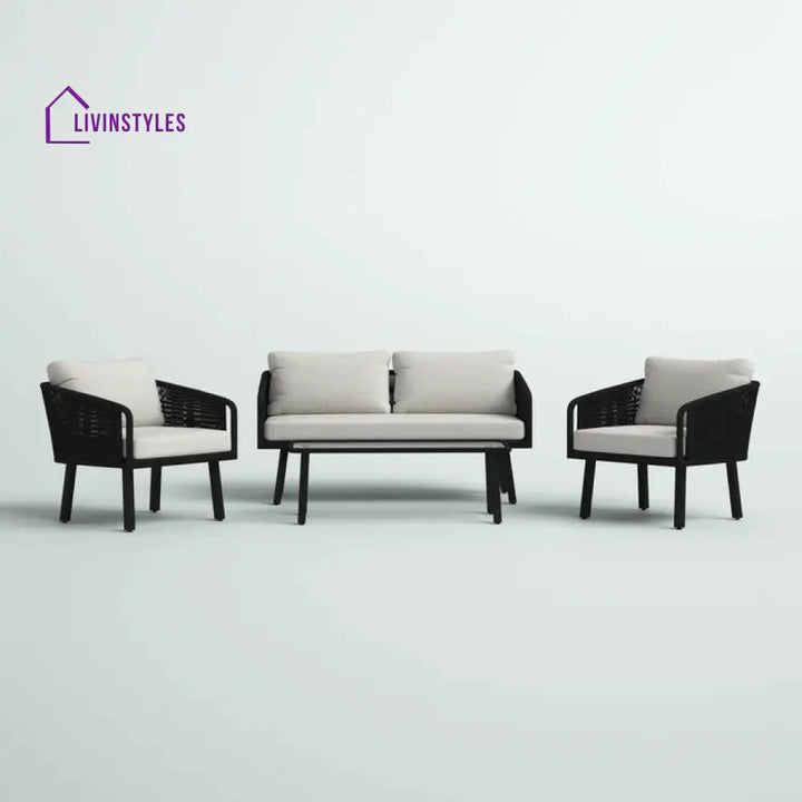 Blaise Outdoor Garden Balcony Sofa Set 2 Seater 2 Single seater and 1 Center Table Set (Black) Braided and Rope. - Sofa