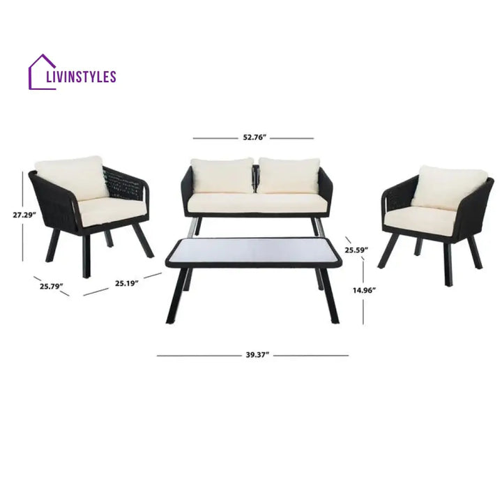 Blaise Outdoor Garden Balcony Sofa Set 2 Seater 2 Single seater and 1 Center Table Set (Black) Braided and Rope. - Sofa