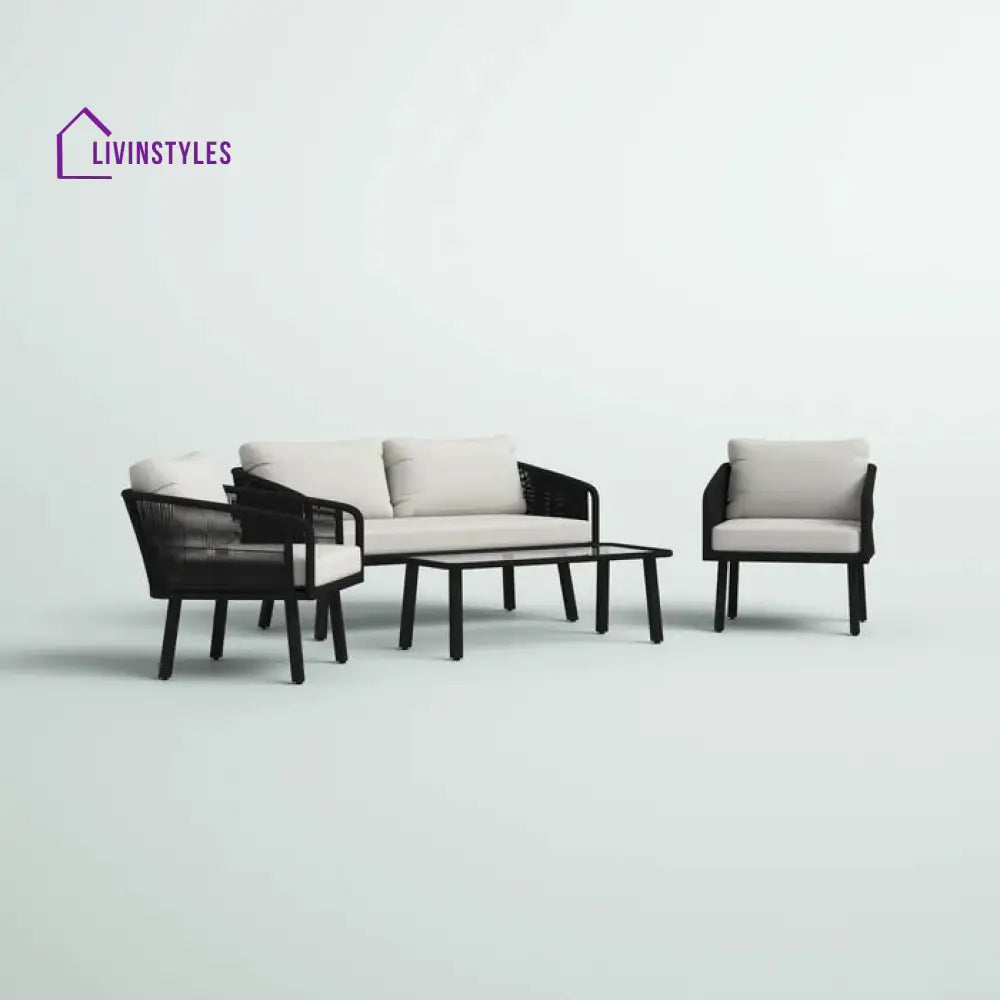 Blaise Outdoor Garden Balcony Sofa Set 2 Seater 2 Single seater and 1 Center Table Set (Black) Braided and Rope. - Sofa