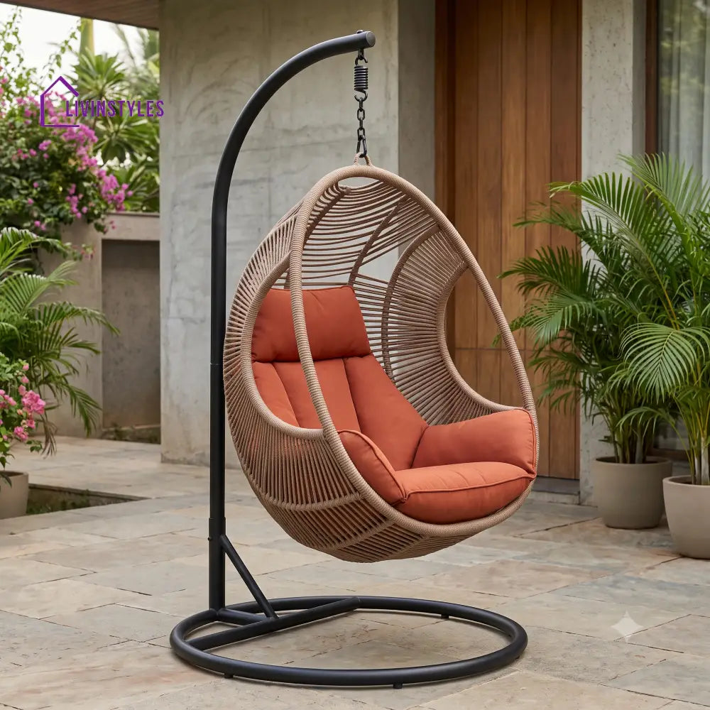 Blandine Metal Frame Swing Chair With Stand And Rope Woven Seating