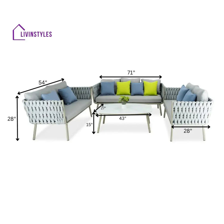 Blasco Outdoor Sofa Set 3 Seater 2 Double seater and 1 Center Table (Grey) Braided & Rope - Sofa Sets