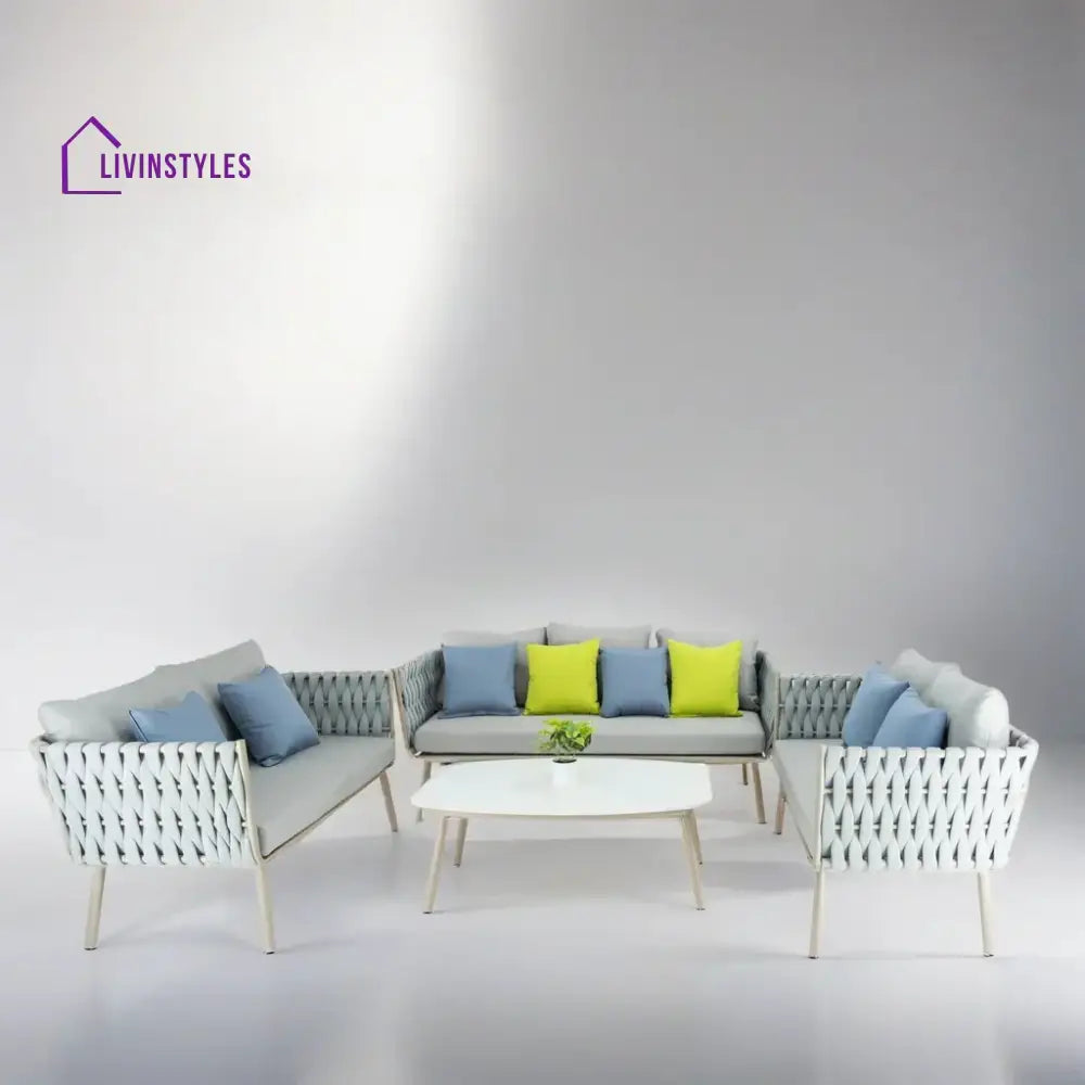 Blasco Outdoor Sofa Set 3 Seater 2 Double seater and 1 Center Table (Grey) Braided & Rope - Sofa Sets
