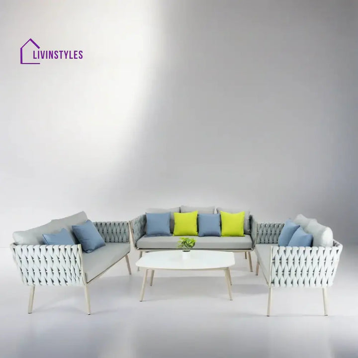 Blasco Outdoor Sofa Set 3 Seater 2 Double seater and 1 Center Table (Grey) Braided & Rope - Sofa Sets