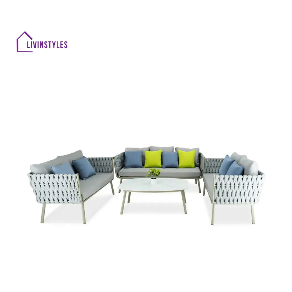 Blasco Outdoor Sofa Set 3 Seater 2 Double seater and 1 Center Table (Grey) Braided & Rope - Sofa Sets