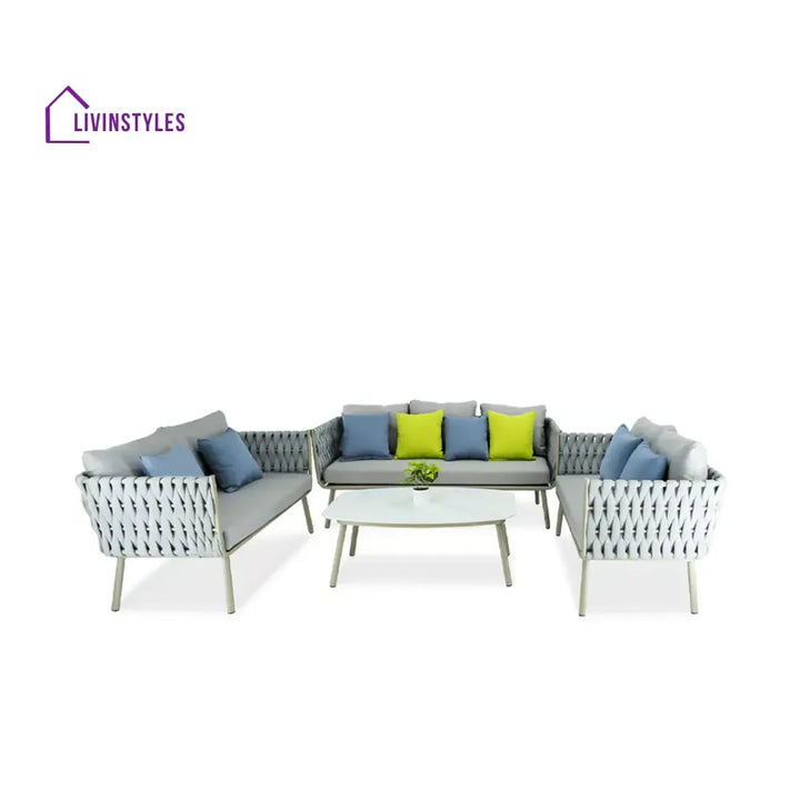 Blasco Outdoor Sofa Set 3 Seater 2 Double seater and 1 Center Table (Grey) Braided & Rope - Sofa Sets