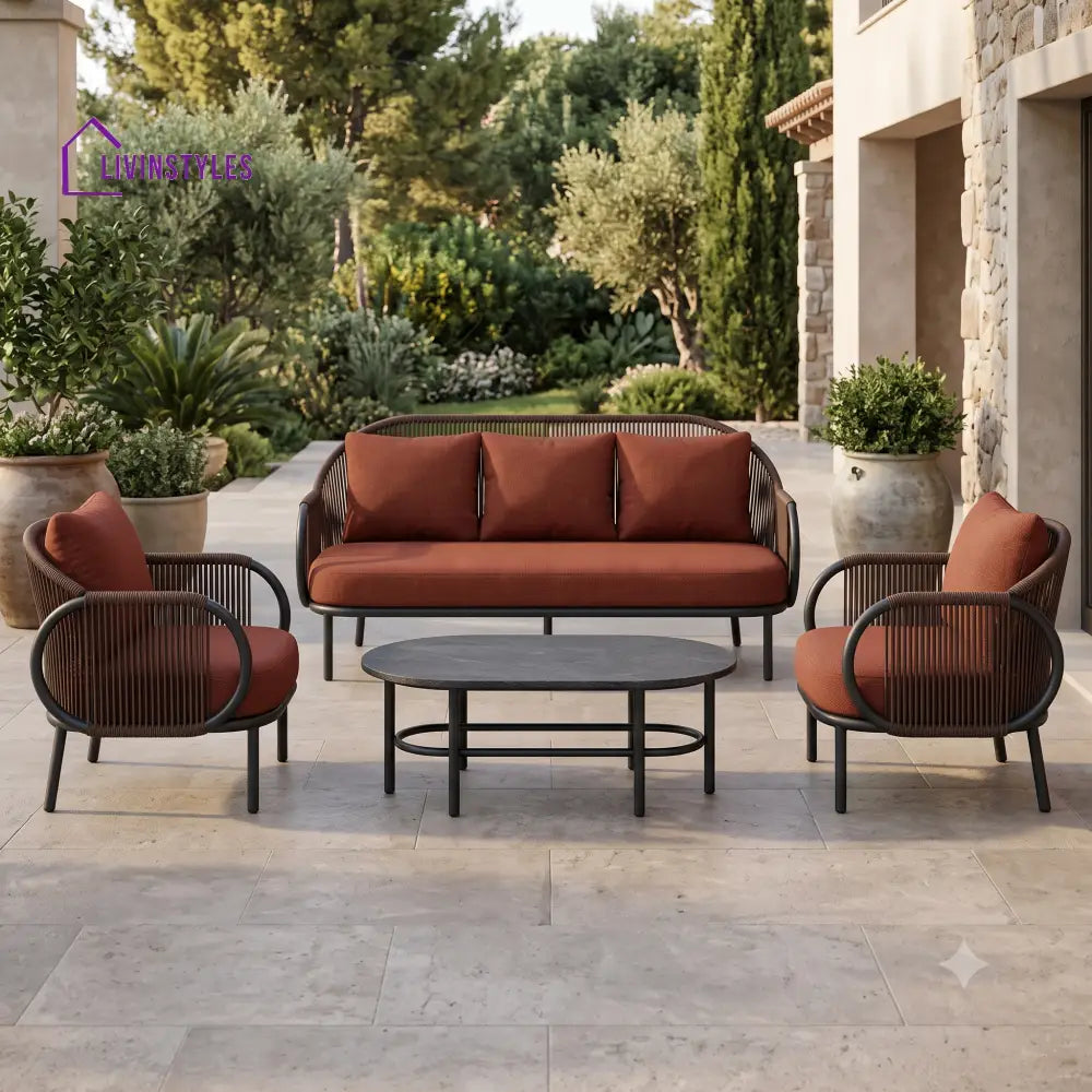 Blazej Premium MS Frame with Powder Coated Outdoor Sofa Set with Weather Proof Fabric