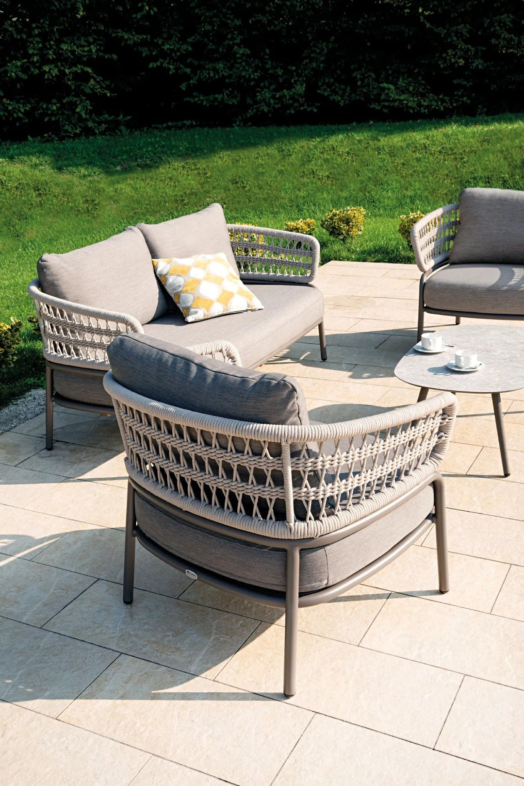 Kodjo Outdoor Garden Balcony Sofa Set 2 Seater , 2 Single Seater 1 Center Table Set, Braid & Rope (Taupe + Beige)