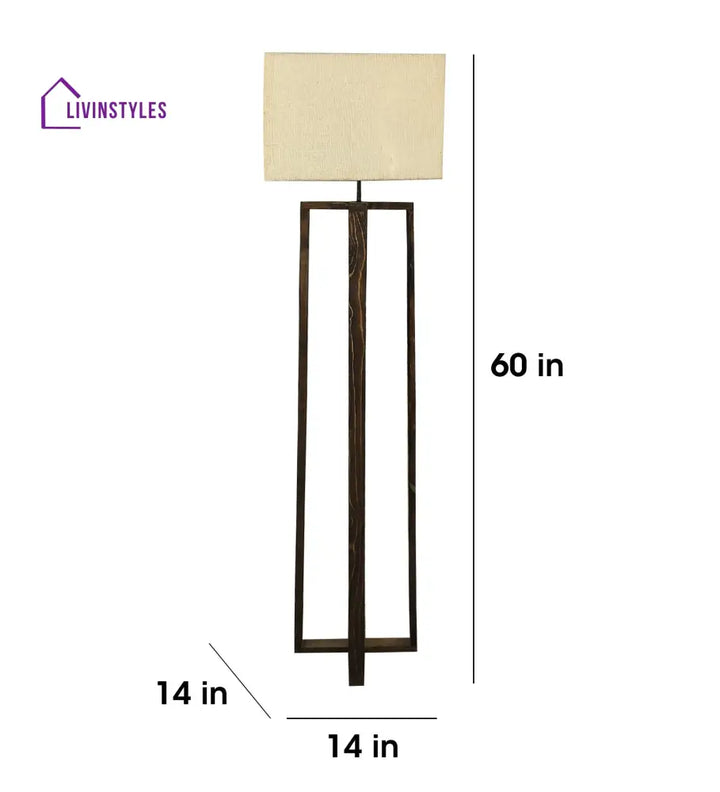 Blender Wooden Floor Lamp With Brown Base And Beige Fabric Lampshade Lamps