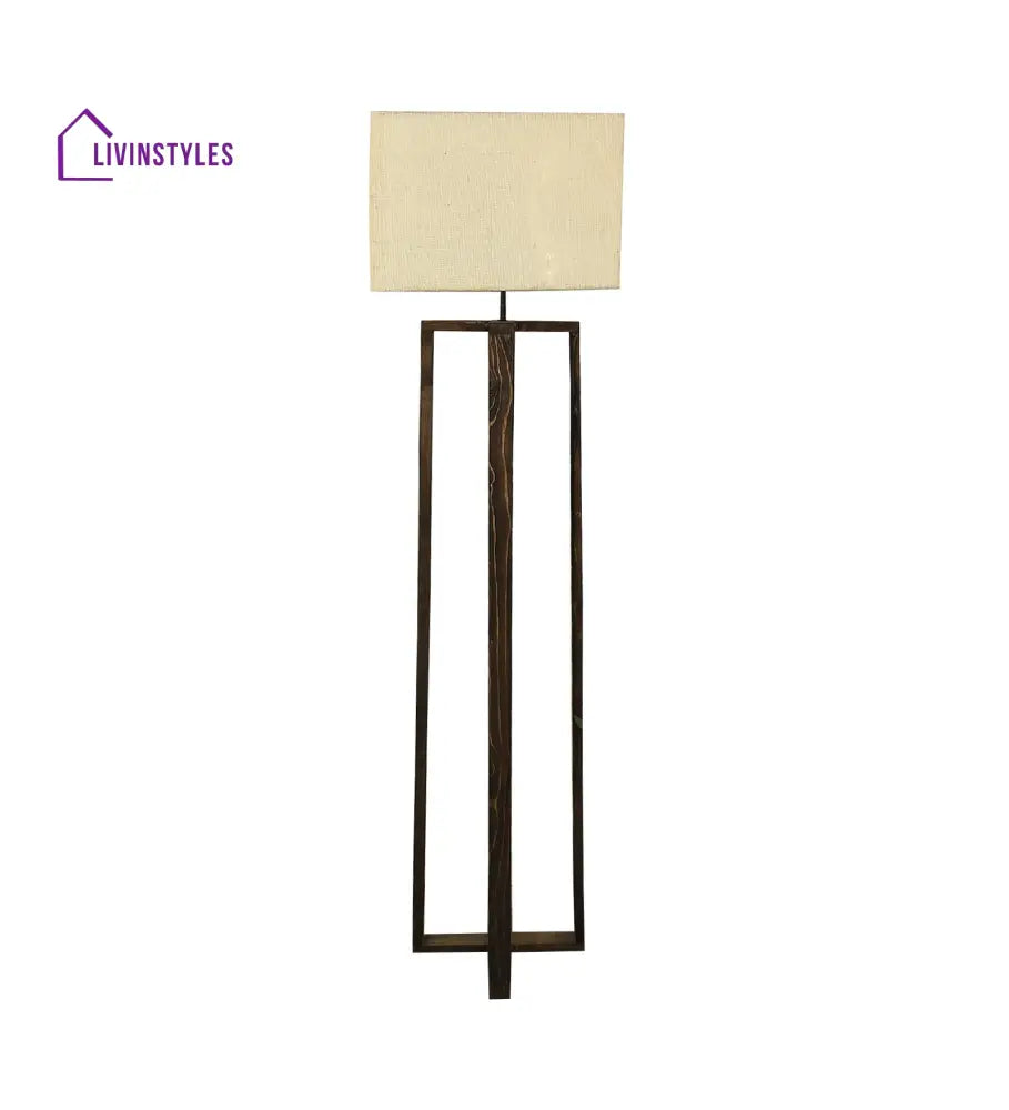 Blender Wooden Floor Lamp With Brown Base And Beige Fabric Lampshade Lamps