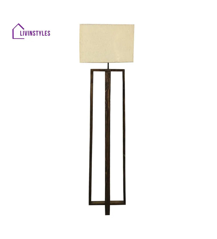 Blender Wooden Floor Lamp With Brown Base And Beige Fabric Lampshade Lamps