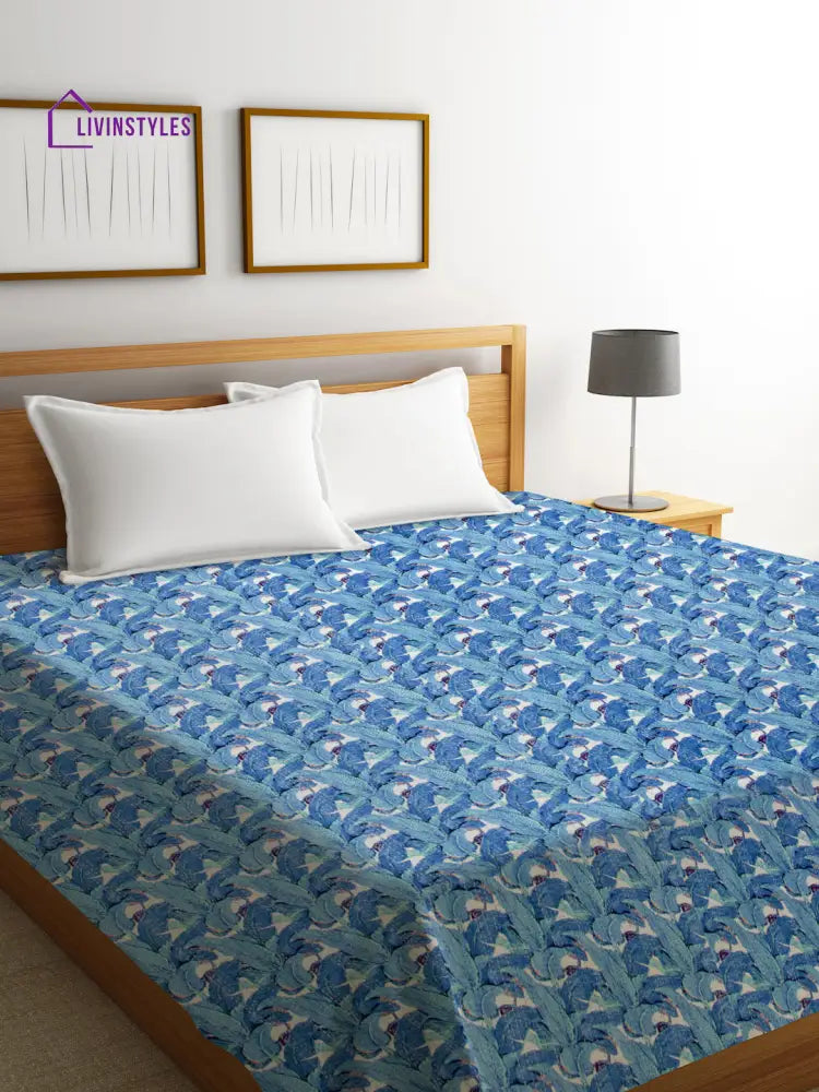 Block Print Blue Color Cotton Jaipuri Kantha Double Bed Cover/Bed Spread Without Pillow Cover