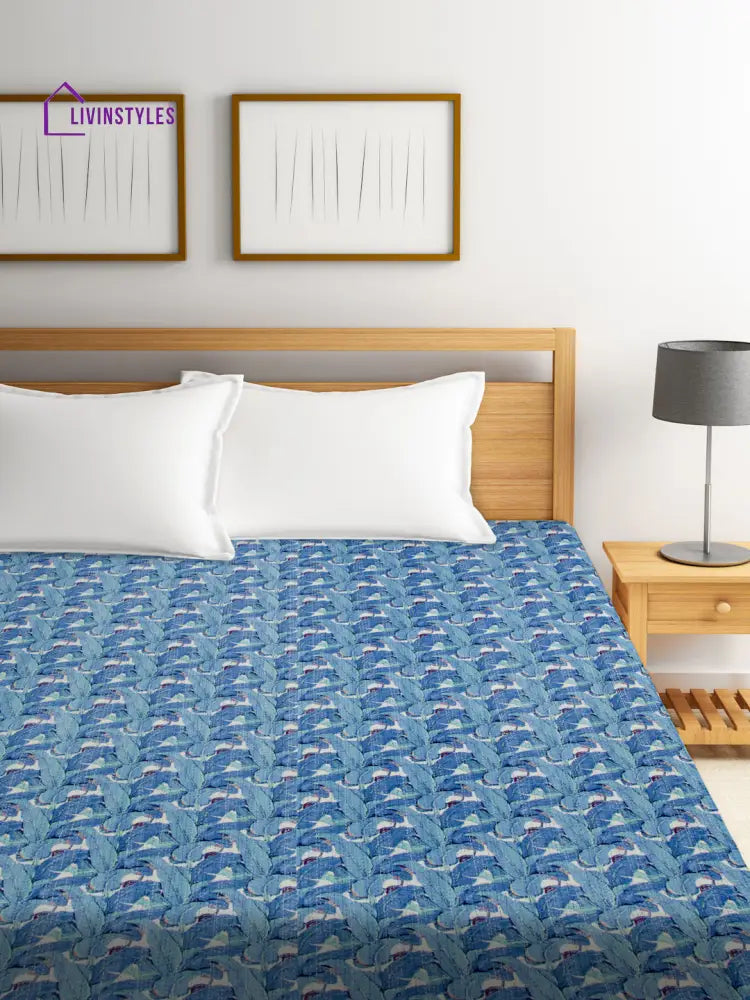 Block Print Blue Color Cotton Jaipuri Kantha Double Bed Cover/Bed Spread Without Pillow Cover