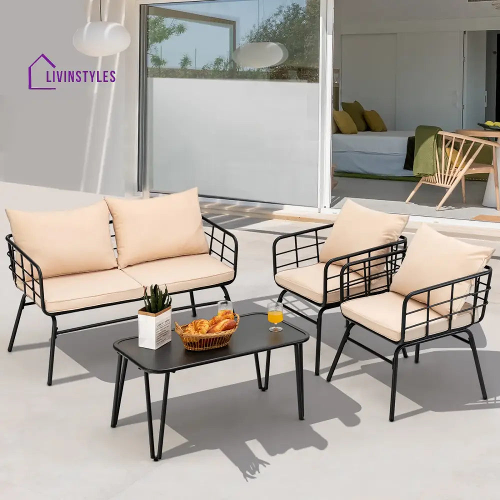 Blog Outdoor Sofa Set 2 Seater 2 Single seater and 1 Center Table Set (Black + Beige) - Sofa Sets