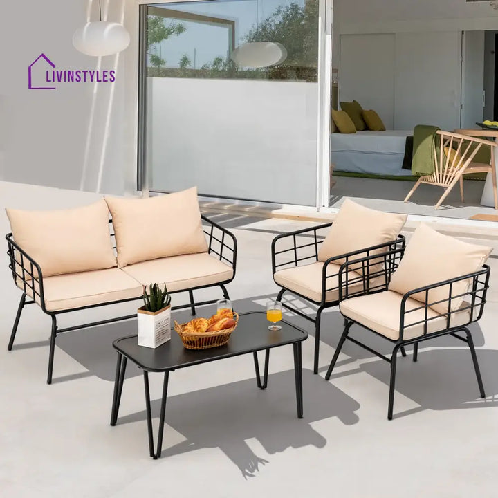 Blog Outdoor Sofa Set 2 Seater 2 Single seater and 1 Center Table Set (Black + Beige) - Sofa Sets