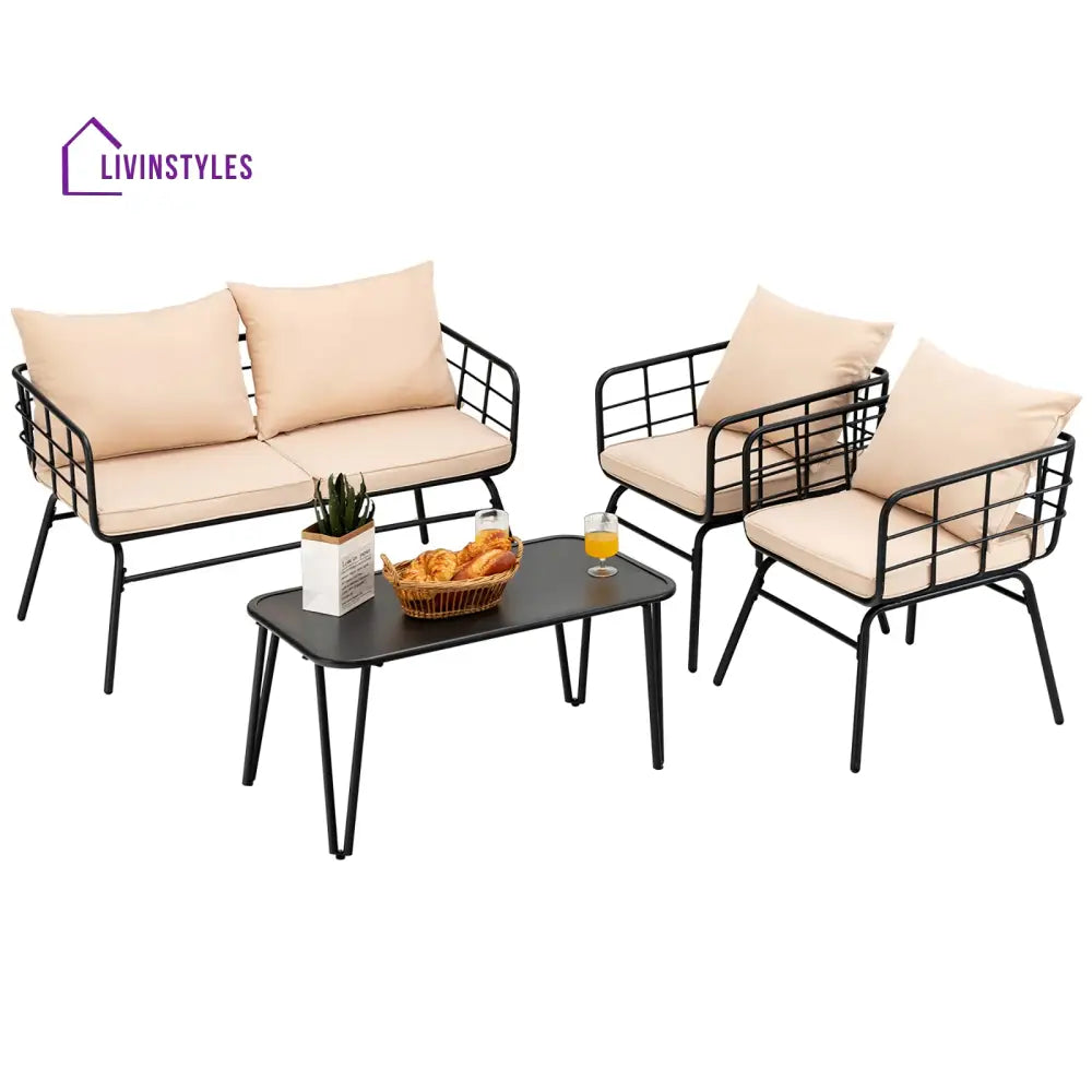 Blog Outdoor Sofa Set 2 Seater 2 Single seater and 1 Center Table Set (Black + Beige) - Sofa Sets