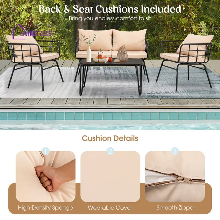 Blog Outdoor Sofa Set 2 Seater 2 Single seater and 1 Center Table Set (Black + Beige) - Sofa Sets