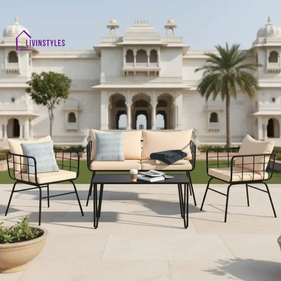 Blog Outdoor Sofa Set 2 Seater 2 Single seater and 1 Center Table Set (Black + Beige) - Sofa Sets