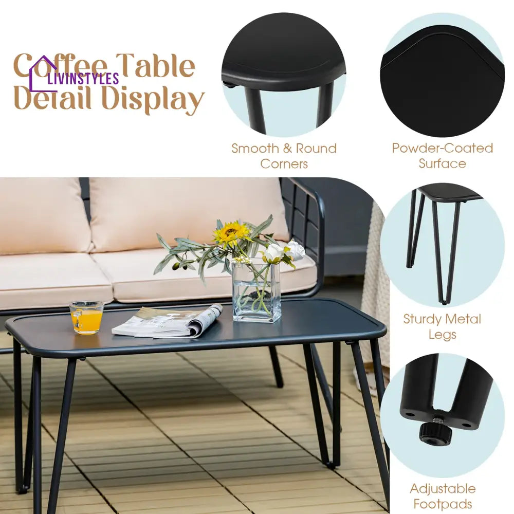 Blog Outdoor Sofa Set 2 Seater 2 Single seater and 1 Center Table Set (Black + Beige) - Sofa Sets