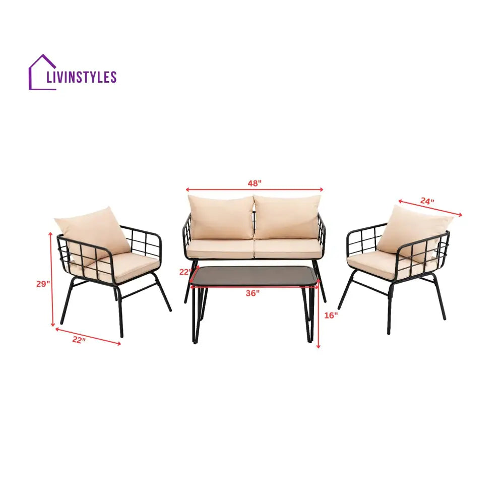 Blog Outdoor Sofa Set 2 Seater 2 Single seater and 1 Center Table Set (Black + Beige) - Sofa Sets