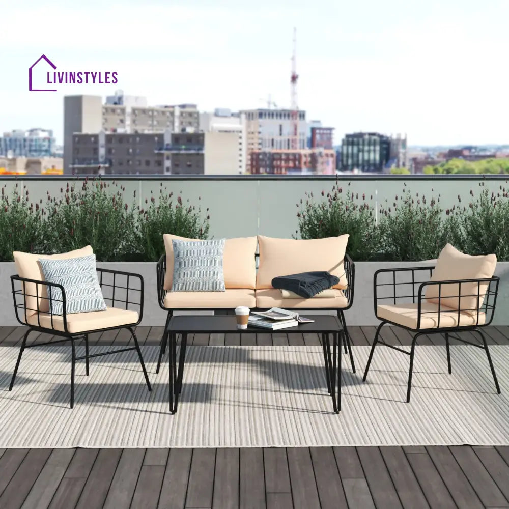 Blog Outdoor Sofa Set 2 Seater 2 Single seater and 1 Center Table Set (Black + Beige) - Sofa Sets