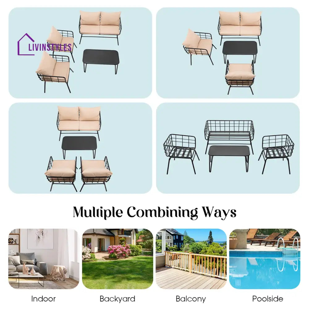 Blog Outdoor Sofa Set 2 Seater 2 Single seater and 1 Center Table Set (Black + Beige) - Sofa Sets