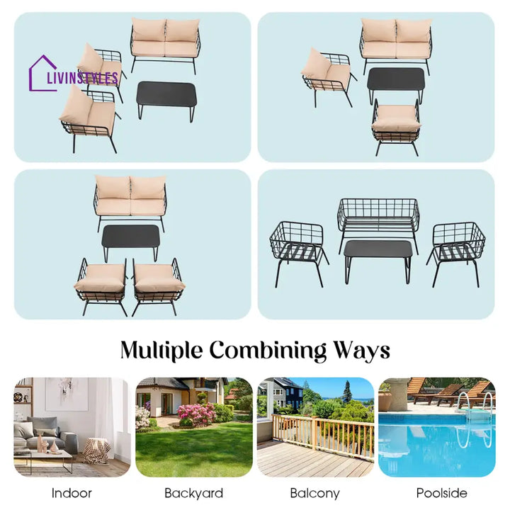 Blog Outdoor Sofa Set 2 Seater 2 Single seater and 1 Center Table Set (Black + Beige) - Sofa Sets