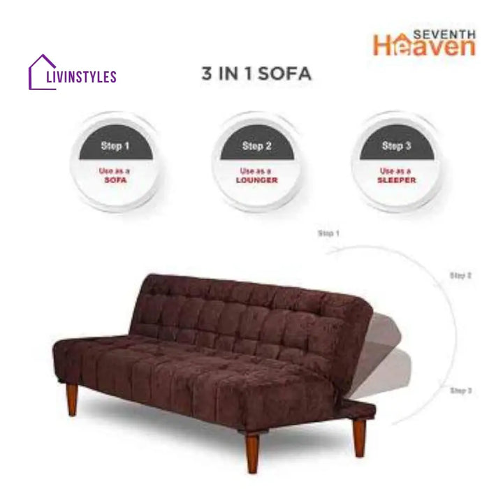 Cleo 4 Seater Click Clack Sofa cum Bed In Brown Colour