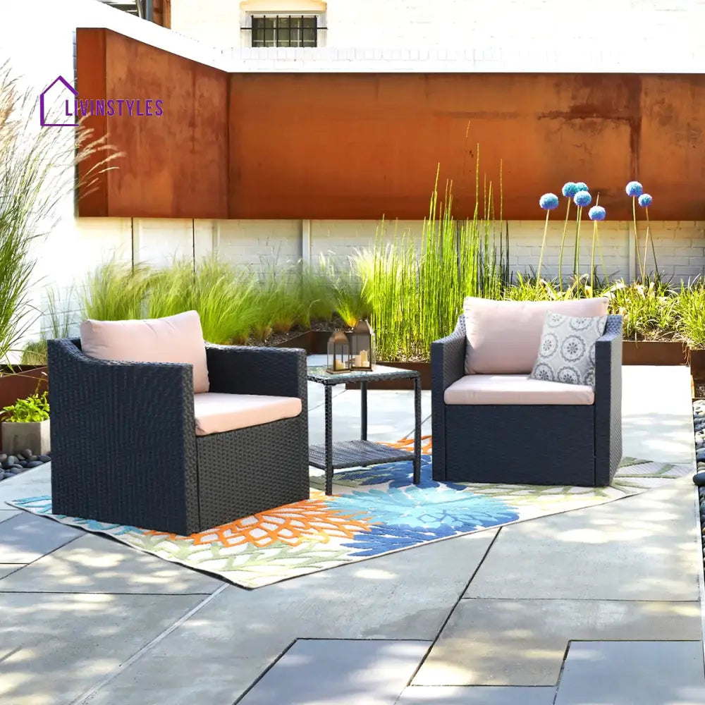 Blox Outdoor Patio Seating Set 2 Chairs and 1 Table Set (Black) - Coffee Table Sets
