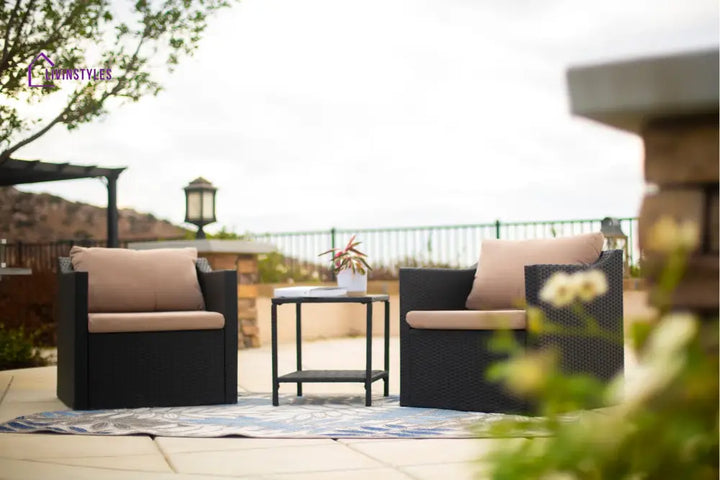 Blox Outdoor Patio Seating Set 2 Chairs and 1 Table Set (Black) - Coffee Table Sets